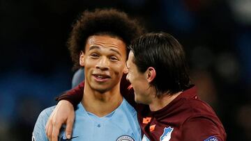 Soccer Football - Champions League - Group Stage - Group F - Manchester City v TSG 1899 Hoffenheim - Etihad Stadium, Manchester, Britain - December 12, 2018 Manchester City's Leroy Sane talks to Hoffenheim's Nico Schulz after the match REUTER