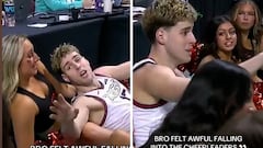 Un jugador español cae encima de las cheerleaders en pleno partido de la liga universitaria de EE.UU y su reacción se ha hecho viral