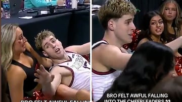 Un jugador español cae encima de las ‘cheerleaders’ en pleno partido de la liga universitaria de EE.UU. y su reacción se ha hecho viral