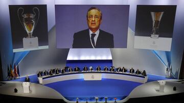 Florentino Pérez durante la Asamblea General de Socios del Real Madrid.