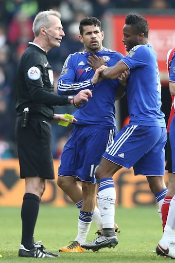 Chelsea's Brazilian-born Spanish striker Diego Costa showing his fight for the team against Southampton.