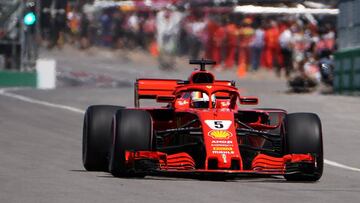 Ferrari&#039;s Sebastian Vettel drives during a practice session at Circuit Gilles Villeneuve during a practice session for the F1 race in Montreal, Quebec, Canada, June 9, 2018.  REUTERS/Carlo Allegri