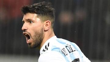 MOSCOW, RUSSIA - NOVEMBER 11: Sergio Aguero of Argentina celebrates after scoring a goal during an international friendly match between Russia and Argentina at Luzhniki Stadium on November 11, 2017 in Moscow, Russia. (Photo by Epsilon/Getty Images)