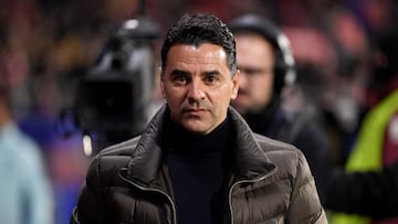Girona's Spanish coach Michel looks on prior the UEFA Champions League, league phase football match between Girona FC and Arsenal FC at the Montilivi stadium in Girona on January 29, 2025. (Photo by Josep LAGO / AFP)