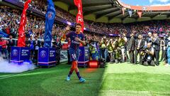 Neymar, durante su presentaci&oacute;n con el PSG.