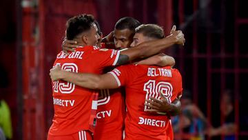 BUENOS AIRES, ARGENTINA - APRIL 09: Salomon Rondon of River Plate celebrates with teammates after scoring the team´s second goal during a Liga Profesional 2023 match between Huracan and River Plate at Tomas Adolfo Duco Stadium on April 9, 2023 in Buenos Aires, Argentina. (Photo by Marcelo Endelli/Getty Images)