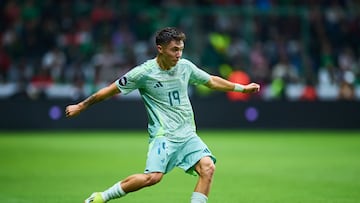 Rodrigo Huescas of Mexico during the Quarterfinals second leg match between Mexican National Team (Mexico) and Honduras as part of the Concacaf Nations League 2024-2025 at Nemesio Diez Stadium on November 19, 2024 in Toluca, Estado de Mexico, Mexico.