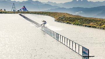 Jamie Huser performs during the Jamie Huser 2025: Wakeboard Rail World Record at Lake Falerin, Switzerland on August 25, 2025.
