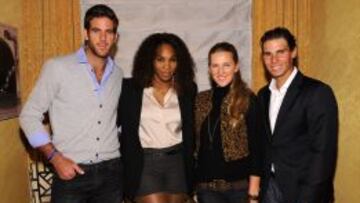 Juan Martin del Potro, Serena Williams, Victoria Azarenka y Rafa Nadal antes de la exhibici&oacute;n de Nueva York.