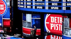 NBA commissioner Adam Silver announces a pick by the Detroit Pistons during the 2022 NBA Draft at Barclays Center