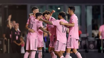 FORT LAUDERDALE, FLORIDA - SEPTEMBER 20: Facundo Far�as #11 of Inter Miami celebrates with this teammates after a goal during the first half during a match between Toronto FC and Inter Miami CF at DRV PNK Stadium on September 20, 2023 in Fort Lauderdale, Florida.   Carmen Mandato/Getty Images/AFP (Photo by Carmen Mandato / GETTY IMAGES NORTH AMERICA / Getty Images via AFP)