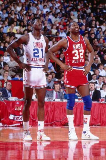 Dominique Wilkins y Earvin "Magic" Johnson durante el All-Star de 1988.