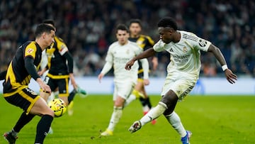 Soccer Football - LaLiga - Real Madrid v Rayo Vallecano - Santiago Bernabeu, Madrid, Spain - February 1, 2026 Real Madrid's Vinicius Junior in action REUTERS/Ana Beltran
