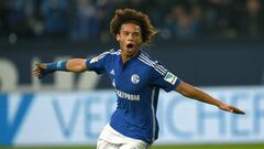 Schalke&#039;s midfielder Leroy Sane celebrates scoring during the German first division Bundesliga football match FC Schalke 04 v Eintracht Frankfurt in Gelsenkirchen, on September 23, 2015.    AFP PHOTO / PATRIK STOLLARZ
 
 RESTRICTIONS: DURING MATCH TIME: DFL RULES TO LIMIT THE ONLINE USAGE TO 15 PICTURES PER MATCH AND FORBID IMAGE SEQUENCES TO SIMULATE VIDEO. 
 ==RESTRICTED TO EDITORIAL USE ==
 FOR FURTHER QUERIES PLEASE  CONTACT THE  DFL DIRECTLY AT + 49 69 650050.