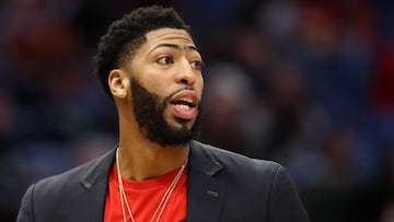 NEW ORLEANS, LOUISIANA - JANUARY 23: Anthony Davis #23 of the New Orleans Pelicans looks on against the Detroit Pistons at Smoothie King Center on January 23, 2019 in New Orleans, Louisiana. NOTE TO USER: User expressly acknowledges and agrees that, by downloading and or using this photograph, User is consenting to the terms and conditions of the Getty Images License Agreement.   Chris Graythen/Getty Images/AFP
 == FOR NEWSPAPERS, INTERNET, TELCOS &amp; TELEVISION USE ONLY ==