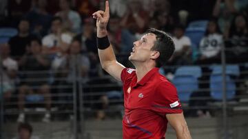 Sydney (Australia), 12/01/2020.- Roberto Bautista Agut of Spain reacts after winning the final match against Dusan Lajovic of Serbia on day 10 of the ATP Cup tennis tournament at Ken Rosewall Arena in Sydney, Australia, 12 January 2020. (Tenis, España, Estados Unidos) EFE/EPA/MARK EVANS EDITORIAL USE ONLY AUSTRALIA AND NEW ZEALAND OUT