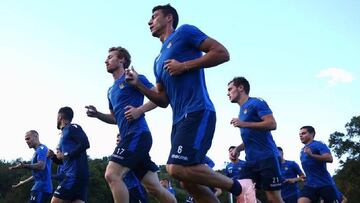 Los jugadores de la Real Sociedad, durante una sesi&oacute;n de entrenamiento.