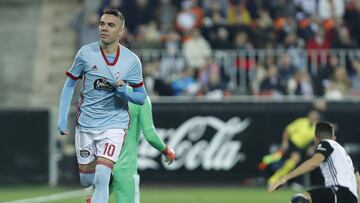 Iago Aspas celebra el 1-1 del Celta contra el Valencia. 