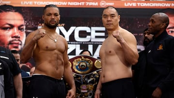 Joe Joyce y Zhilei Zhang en el pesaje previo al combate en Londres.