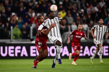 Paul Pogba during the UEFA Europa League semi-final first leg match between Juventus and Sevilla on May 11, 2023 at the Juventus stadium in Turin. 