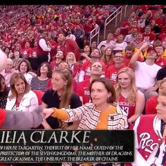 Daenerys, Game of Thrones star, greeted by Mascot at Rockets game