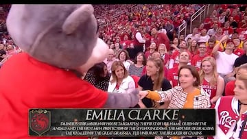 Daenerys, Game of Thrones star, greeted by Mascot at Rockets game