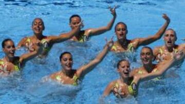 <b>FALLO.</b> Un fallo de sonido impidió hoy al equipo español de natación sincronizada finalizar su ejercicio en la prueba preliminar del conjunto técnico de los Mundiales de Natación de Roma.