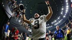 NEW ORLEANS, LA - OCTOBER 08: Drew Brees #9 of the New Orleans Saints celebrates after winning a game against the Washington Redskins at the Mercedes-Benz Superdome on October 8, 2018 in New Orleans, Louisiana.   Sean Gardner/Getty Images/AFP
 == FOR NEWS