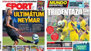 Portadas de los diarios Sport y Mundo Deportivo del d&iacute;a 12 de agosto de 2019.