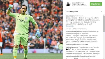 Claudio Bravo mostr&oacute; su felicidad en Instagram, luego de su debut con el Manchester City. 
