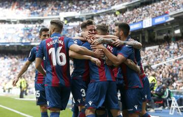 Real Madrid 0-2 Levante | Tras una mano de Varane detro del área y tras la decisión del VAR, Roger batió a Courtois desde la pena máxima.