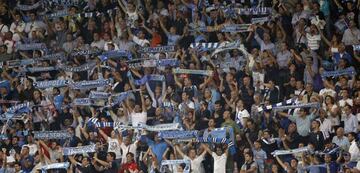 Napoli's supporters celebrate at the end of their Champions League Group A soccer match against Villarreal at the San Paolo stadium in Naples September 27, 2011.