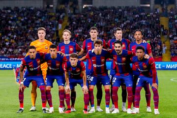 Once inicial Barcelona. Marc-André ter Stegen, Frenkie de Jong, Andreas Christensen, Robert Lewandowski, Jules Koundé, Raphinha, João Cancelo, Gavi, Joao Félix, Ilkay Gündogan y Álex Balde.