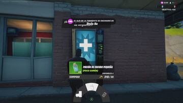 Interactuamos con la máquina para comprarle una poción de escudo