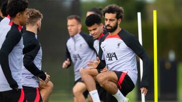 LIVERPOOL, SCOTLAND - OCTOBER 03: Mohamed Salah during a Liverpool training session at the AXA Training Centre, on October 03, 2022, in Liverpool, Scotland. (Photo by Ross MacDonald/SNS Group via Getty Images)