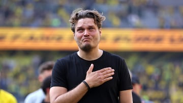 DORTMUND, GERMANY - MAY 27: Edin Terzic, Head Coach of Borussia Dortmund, looks dejected following the team's draw, as they finish second in the Bundesliga behind FC Bayern Munich during the Bundesliga match between Borussia Dortmund and 1. FSV Mainz 05 at Signal Iduna Park on May 27, 2023 in Dortmund, Germany. (Photo by Alex Grimm/Getty Images)