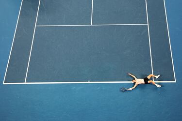 Jannik Sinner celebra el punto que le dio el campeonato. El tenista italiano conquistó su primer Grand Slam tras remontar 2 sets al ruso Daniil Medvedev.