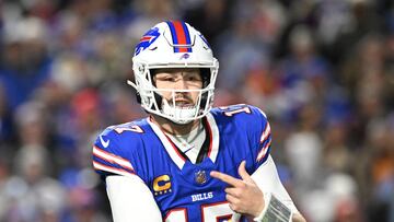 Nov 13, 2023; Orchard Park, New York, USA; Buffalo Bills quarterback Josh Allen (17) throws a pass in the first quarter against the Denver Broncos at Highmark Stadium. Mandatory Credit: Mark Konezny-USA TODAY Sports