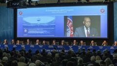 Acting FIFA President Issa Hayatou during a UEFA meeting on Thursday. 