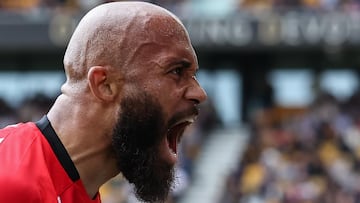 Bryan Mbeumo, celebrando un gol durante el partido entre Wolverhampton Wanderers y Brentford FC de Premier League