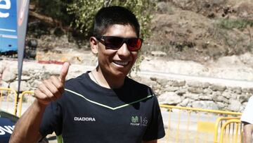El ciclista colombiano del equipo Movistar, Nairo Quintana, durante las declaraciones que ha realizado previas al inicio de la 71 edici&oacute;n de la Vuelta Ciclista a Espa&ntilde;a 2016, que comienza el s&aacute;bado junto al balneario de Laias (Orense). 