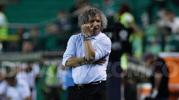 Alberto Gamero, técnico de Millonarios, en un partido de Liga BetPlay.