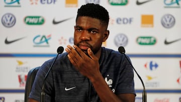 Soccer Football - World Cup - France Press Conference - Istra, Russia - July 12, 2018     France&#039;s Samuel Umtiti during the press conference     REUTERS/Gleb Garanich