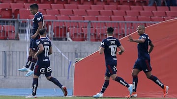 El jugador de Universidad de Chile Nicolas Guerra celebra su gol contra Deportes Temuco durante el partido por Copa Chile.