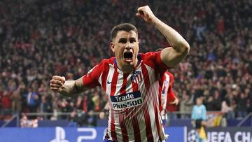 Giménez celebra su gol en el Atlético-Juventus de Champions.