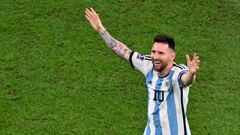 Argentina's forward #10 Lionel Messi celebrates after the Qatar 2022 World Cup final football match between Argentina and France at Lusail Stadium in Lusail, north of Doha on December 18, 2022. (Photo by Antonin THUILLIER / AFP) (Photo by ANTONIN THUILLIER/AFP via Getty Images)