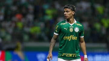 SAO PAULO, BRAZIL - AUGUST 7: Richard Rios of Palmeiras looks on during the Copa do Brasil round of 16 second leg match between Palmeiras and Flamengo at Allianz Parque on August 7, 2024 in Sao Paulo, Brazil. (Photo by Ricardo Moreira/Getty Images)