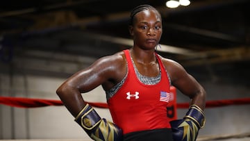 DETROIT, MICHIGAN - OCTOBER 02: Claressa Shields works out during a pre fight media workout at the Downtown Boxing Gym on October 02, 2019 in Detroit, Michigan. (Photo by Gregory Shamus/Getty Images)