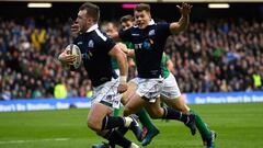 EDINBURGH, SCOTLAND - FEBRUARY 04:  Stuart Hogg runs in his second try during the RBS Six Nations match between Scotland and Ireland at Murrayfield Stadium on February 4, 2017 in Edinburgh, Scotland.  (Photo by Stu Forster/Getty Images)
