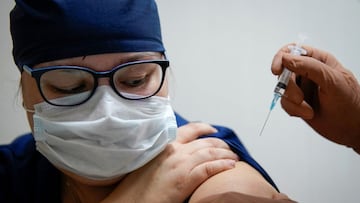 FILE PHOTO: A medic of the regional hospital receives  Russia&#039;s &quot;Sputnik-V&quot; vaccine shot against the coronavirus disease (COVID-19) in Tver, Russia October 12, 2020.  REUTERS/Tatyana Makeyeva/File Photo